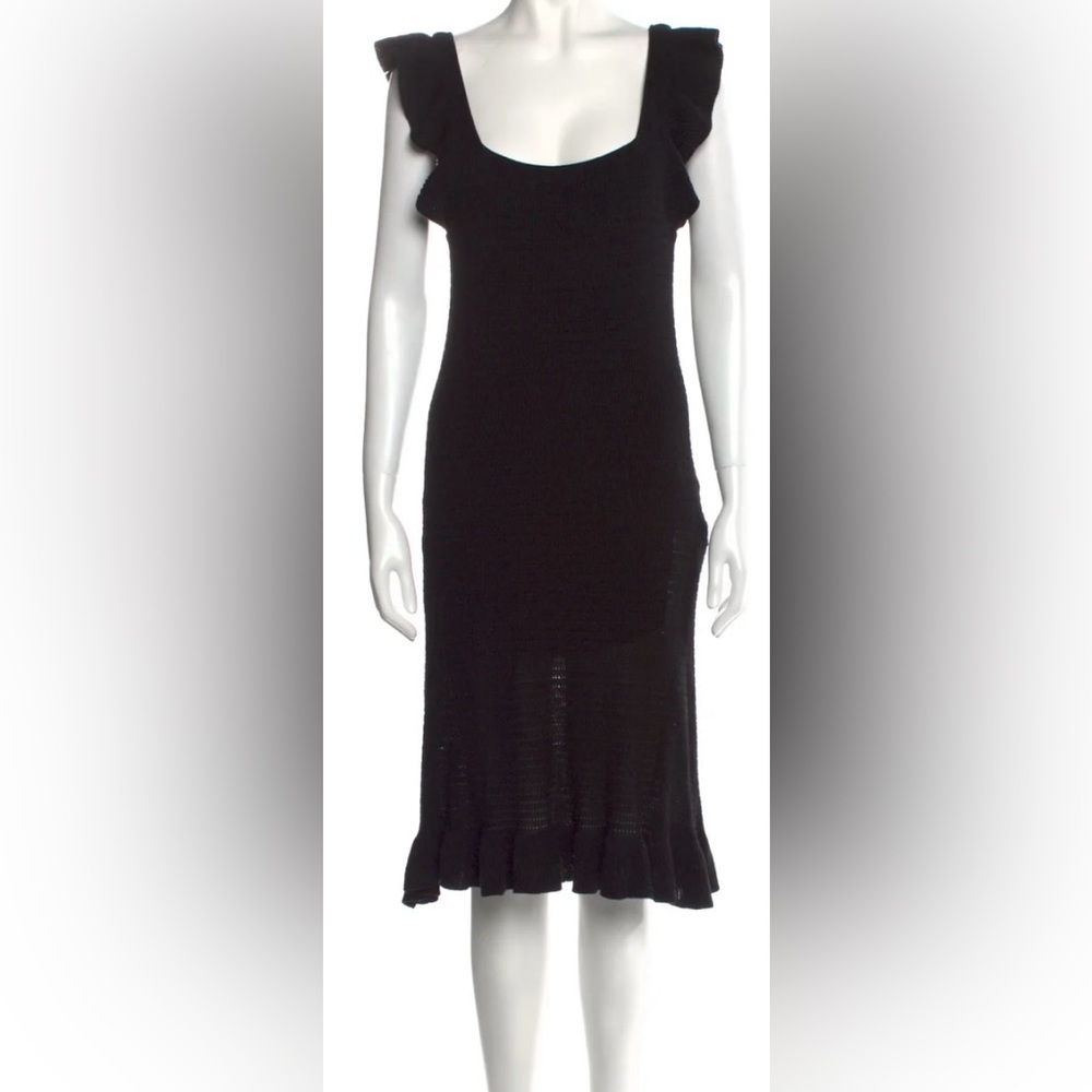 Anthropologie House of Harlow 1960 Ruffled Pointelle Dress in Black size L